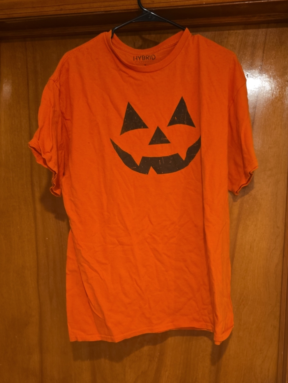 Hybrid Apparel Orange Short Sleeve T-Shirt with Black Jack-o'-Lantern Face